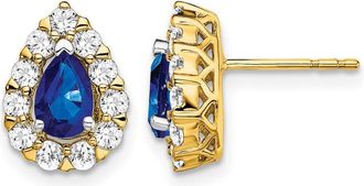 Diamond2Deal 14k Yellow Gold Pear Sapphire and Diamond Halo Stud Earrings
