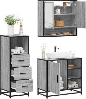 vidaXL Set De Muebles De Ba&ntilde;o 3 Pzas Madera Contrachapada Gris Sonoma Vidaxl