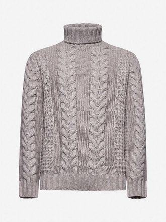 Brunello Cucinelli Taupe Cable Knit Turtleneck Sweater, Brand Size 44 (US Size 34)