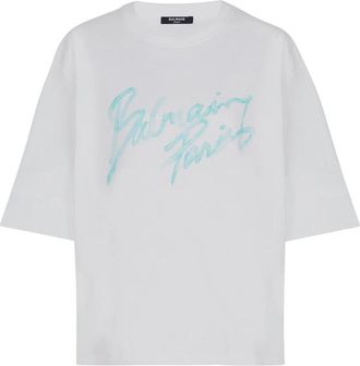 Balmain SS Paris Bulky T-Shirt - Dames - T-shirts - Wit - M - Katoen - Tops