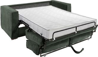 Vente-Unique Sof&aacute; cama de 4 plazas con apertura italiana de pana verde abeto - Somier de l&aacute;minas anchas de 160 cm - Colch&oacute;n de 14 cm LORETO