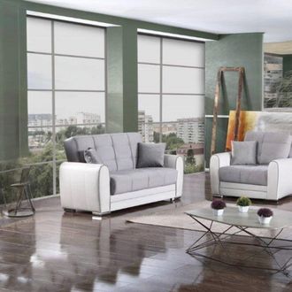 Dmora Sof&aacute; Cama Dlobuon, Sof&aacute; Cama Rinconera Contenedor En Ecopiel Y Tela, Sof&aacute; De Sal&oacute;n Con Apertura Click-clac Y Pen&iacute;nsula Reversible, 163x84h91 Cm, Blanc