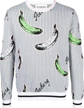 Iceberg Stijlvolle Katoenen T-shirt voor Heren - Heren - Ronde hals truien - Grijs - M - Katoen - Truien & Vesten