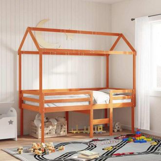 vidaXL Cama Alta Con Techo Madera Maciza De Pino Marr&oacute;n Cera 90x190 Cm