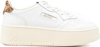 Autry Medalist platform leopard-panel sneakers - women - Calf Leather/Calf Leather/Cotton/Nylon/Rubber - 40 - White
