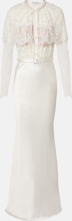 Self Portrait Abito lungo in raso e pizzo