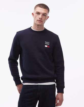 Tommy Hilfiger Felpa blu navy con logo a bandiera ricamato sul petto