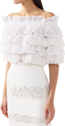 Dolce & Gabbana White cotton Broderie Anglaise ruffled crop top Size S