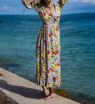 Ranee&rsquo;s Blooms Maxi Dress In Multi Pale Blue, Red, Yellow And Pink