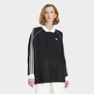 adidas Langarmshirt ADIDAS ORIGINALS 3-STREIFEN JACQUARD LONGSLEEVE, Damen, Gr. XXL, schwarz, Obermaterial: 100% Polyester, V-Ausschnitt, Shirts Langarmshirt