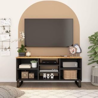 Berkfield Home TV Cabinet 100x33x46 cm Solid Wood Mango&Engineered Wood in Black | Size: 100 x 33 x 46 cm