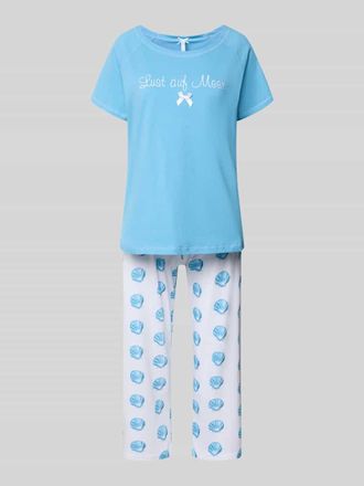 Louis & Louisa Regular Fit Pyjama mit Schleifen-Detail in Blau, Gr&ouml;&szlig;e XXL