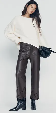 Maeve Cutout Faux-Leather Cropped Trousers Pants