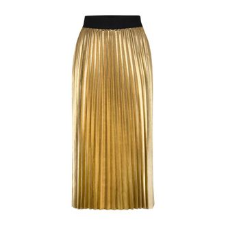 Joop Rokken, Dames, Beige, L, Geplooide gouden rok met elastische taille