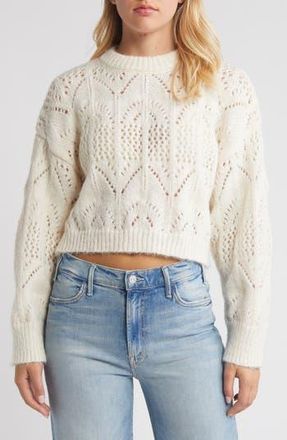 Topshop Pointelle Crewneck Sweater in Ivory at Nordstrom Rack, Size Medium