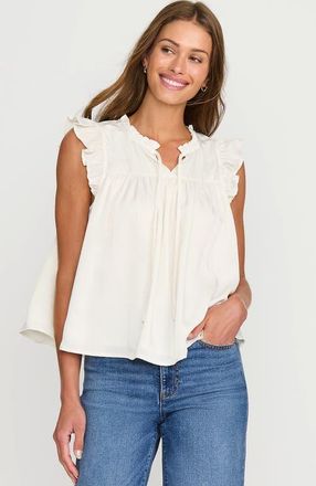 Lands End Split Neck Satin Ruffle Blouse in Ivory at Nordstrom, Size X-Large
