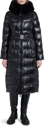 The Recycled Planet Lexi Water Resistant Hooded Nylon Down Puffer Coat with Faux Fur Trim in Black at Nordstrom, Size X-Small
