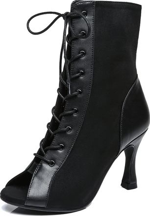 Minitoo Ladies Dance Shoes Latin Ballroom Boots Formal Party Evening Sandals L478 Black 9cm Heel UK 6