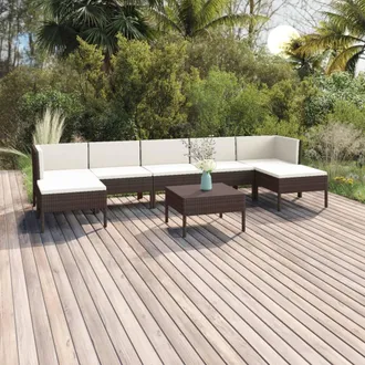 vidaXL Set Muebles De Jard&iacute;n 8 Pzas Y Cojines Rat&aacute;n Sint&eacute;tico Marr&oacute;n Vidaxl