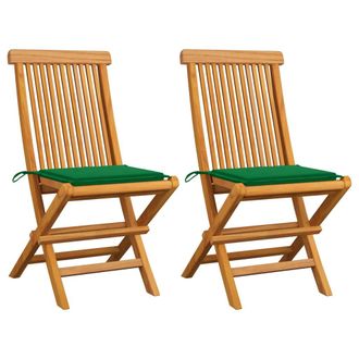 vidaXL Sillas Plegables Con Cojines Verdes, 2 Unidades, Madera Maciza De Teca. Vidaxl