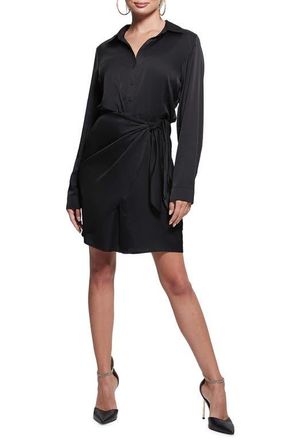 Guess Alya Long Sleeve Mini Shirtdress in Jet Black at Nordstrom, Size Small