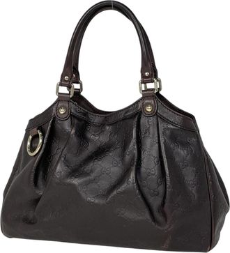 Gucci Dark Brown Gg Leather Leather Handbag Tote Bag (Pre-Owned)