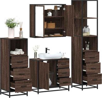 vidaXL Vidaxl - Set De Muebles Ba&ntilde;o 4 Pzas Madera Contrachapada Roble Marr&oacute;n