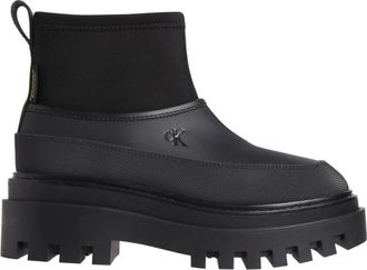 Calvin Klein Jeans Lage Flatform Zwarte Regenlaarzen - Dames - Regenlaarzen - Zwart - 36 EU - Polyester - Schoenen