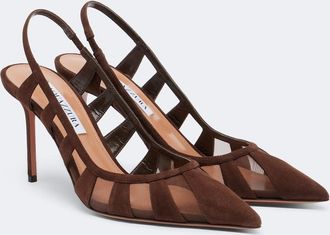 Aquazzura Screen suede and mesh slingback pumps