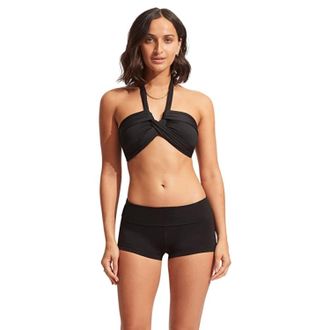 Seafolly Collective Roll Bikini Top Womens Black Tie Back Swimwear JDM2318