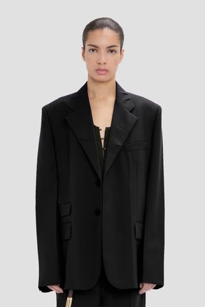 Victoria Beckham Notched Lapel Jacket In Black - 10 - Womens