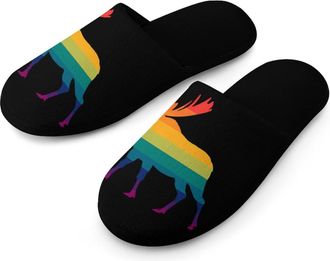 Generic Animal Moose Mens Slippers Warm Non-Slip Houes Shose Spa Slipper for Home Bedroom