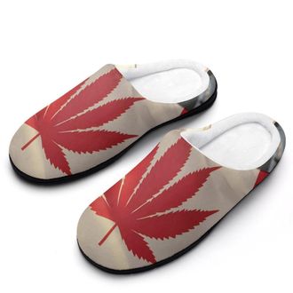 Generic Canadian Weed Flag Mens House Slippers Memory Foam Washable Cotton Slip on Home Shoes
