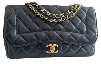 Chanel Midnight Blue Lambskin Single Flap Bag Size M