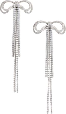 Self Portrait Silver Double Crystal Bow Zirconia Stainless Steel Earrings