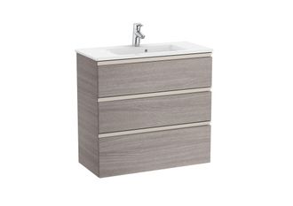 Roca Roca - Pack Unik Mueble Base Compacto De 3 Cajones + Lavabo The Gap Color: Roble City Texturizado - Medidas: 805x380x759 Mm