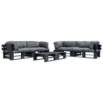 vidaXL Muebles De Jard&iacute;n De Palets Con Cojines Grises 6 Piezas Madera Vidaxl