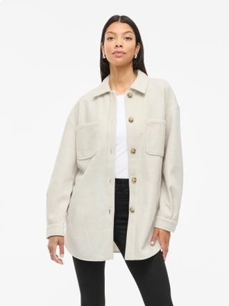 Vila Hemdjacke VILA VIKIMMI SHIRT L/S JACKET - NOOS, Damen, Gr. XXL, super light natural melan, Web, Obermaterial: 100% Polyester, unifarben, regular fit, 