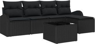 vidaXL Garden Sofa Set with Cushion 6 pcs Black Poly rattan Vidaxl