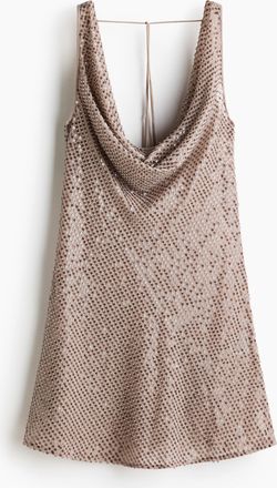 H&M Paillettenkleid mit Wasserfall-Ausschnitt - Brown