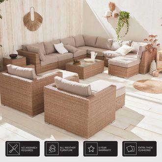 Sweeek 12-14-seater Premium Polyrattan Garden Sofa Set in Beige
