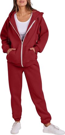 Generic Tracksuit Womens Full Set 2 Piece Outfits Full Zip Long Sleeve Hoodies Jackets with Pockets and Cuff Sweatpants Contrast Color Fall Winter Co Ord Sets