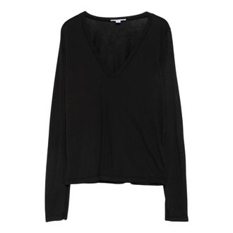 James Perse T-shirt met V-hals en lange mouwen - Dames - Tops - Zwart - Maat: XS Katoen