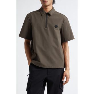 Moncler Logo Patch Quarter Zip Polo in Peat at Nordstrom, Size X-Large