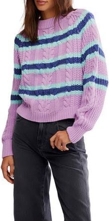 Free People Frankie Stripe Cable Stitch Cotton Sweater in Lilac Combo at Nordstrom Rack, Size Medium
