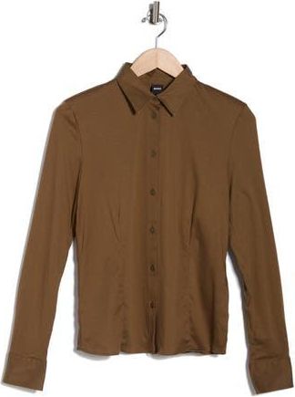 BOSS Birdie Tuesday Cotton Button-Up Shirt in Open Brown at Nordstrom Rack, Size 10