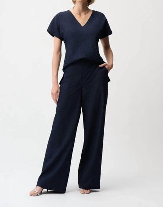 Joseph Ribkoff Textured V-Neck High Low Hem Top In Midnight Blue