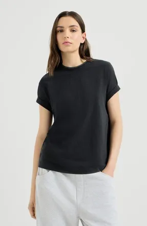 Brunello Cucinelli Stretch cotton jersey t-shirt with monili in Anthracite at Nordstrom, Size Xxx-Large