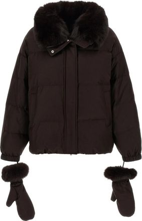 Yves Salomon Korte Donsjas met Afneembare Vossenbontkraag en Wanten - Dames - Winterjassen - Bruin - S - Wol - Jassen
