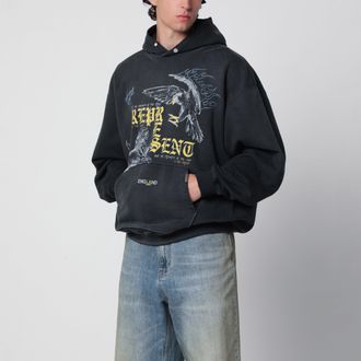 Represent Felpa nera slavata con stampa logo Eagle